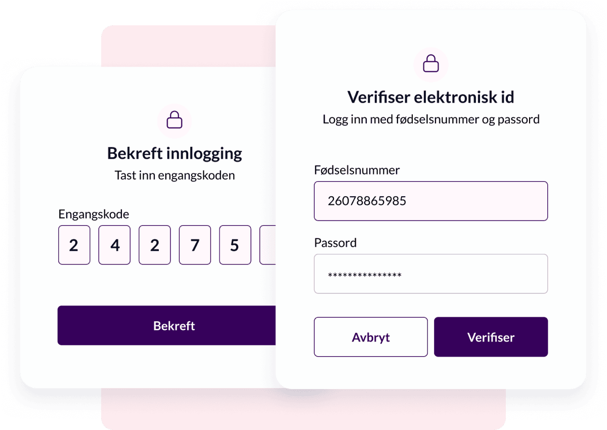 Bruk av fødselsnummer og passord, eller engangspassord for å bekrefte innlogging og verifisere elektronisk ID
