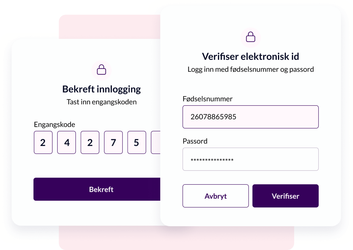 Bruk av fødselsnummer og passord, eller engangspassord for å bekrefte innlogging og verifisere elektronisk ID